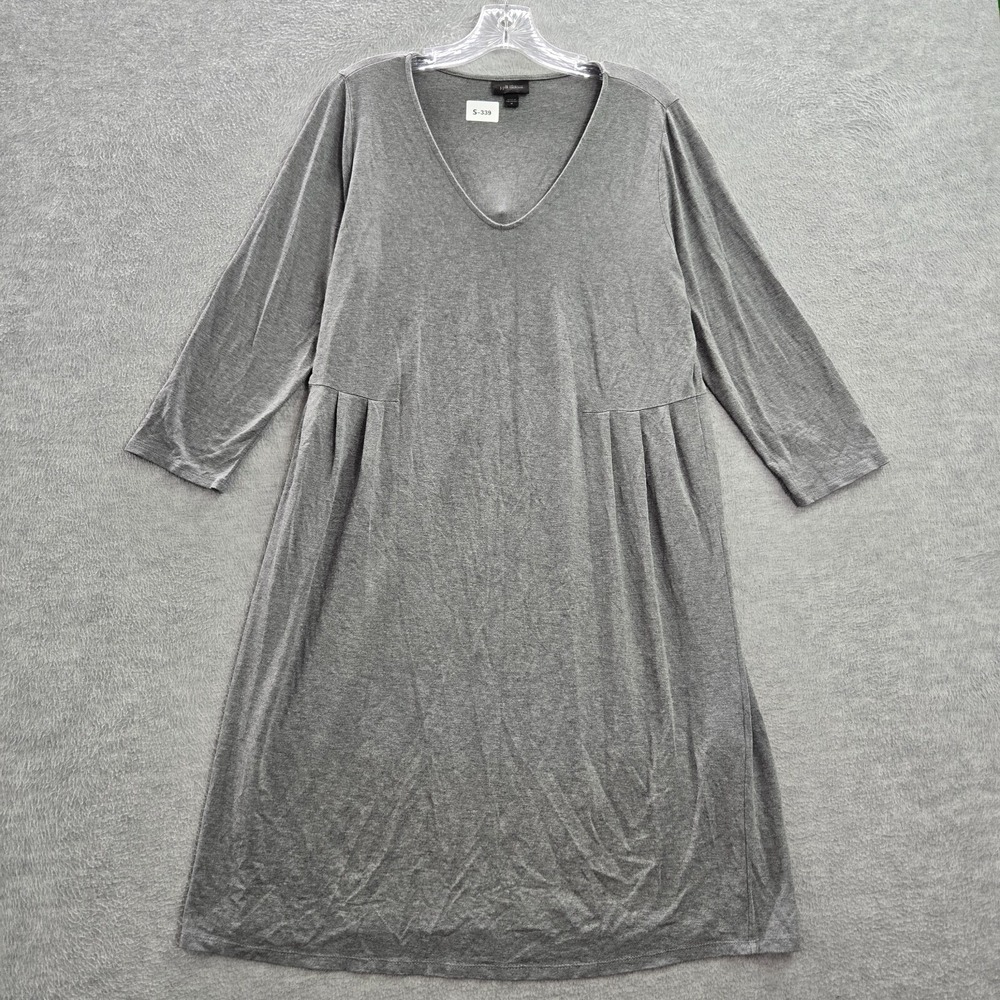 J Jill Women Dress Medium‎ Gray Wearever Collection Midi A Line Pleated V Neck